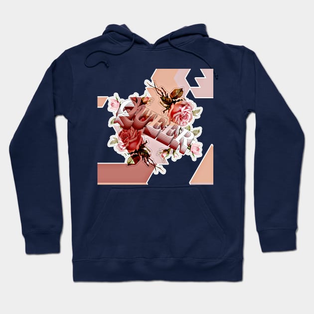 Queer Vintage Floral Glitch Design Hoodie by DankFutura